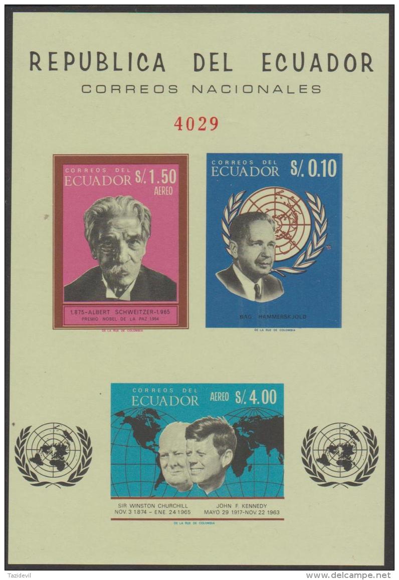 ECUADOR - 1966 IMPERF Kennedy/Churchill Souvenir Sheet. Scott 753a. MNH ** - Ecuador
