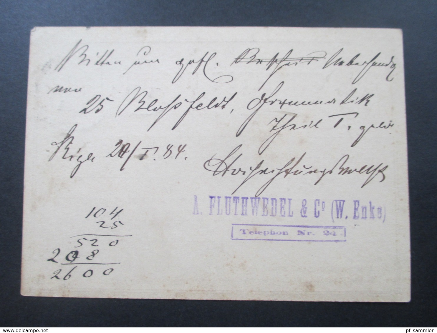 Russland Ganzsache Stempel Von 1884 Interessant?! A. Fluthwedel & Co (W. Enke) - Lettres & Documents