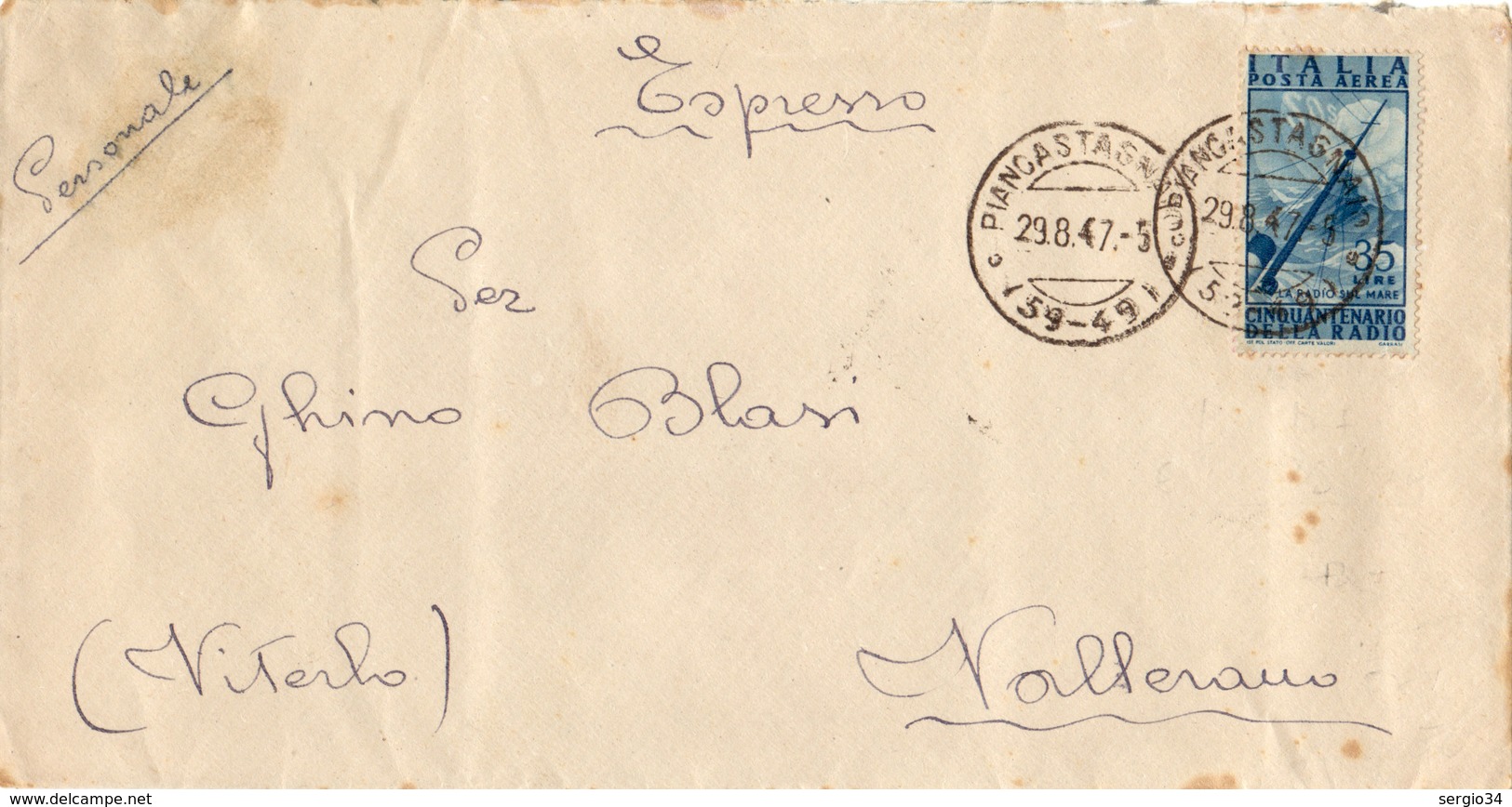 ITALIA 29-8-1947--LETTERA ESPRESSO VIAGGIATO IN TARIFFA E AFFRANCATO CON IL LIRE  35 DI P.A. RADIO35 - 1946-60: Storia Postale