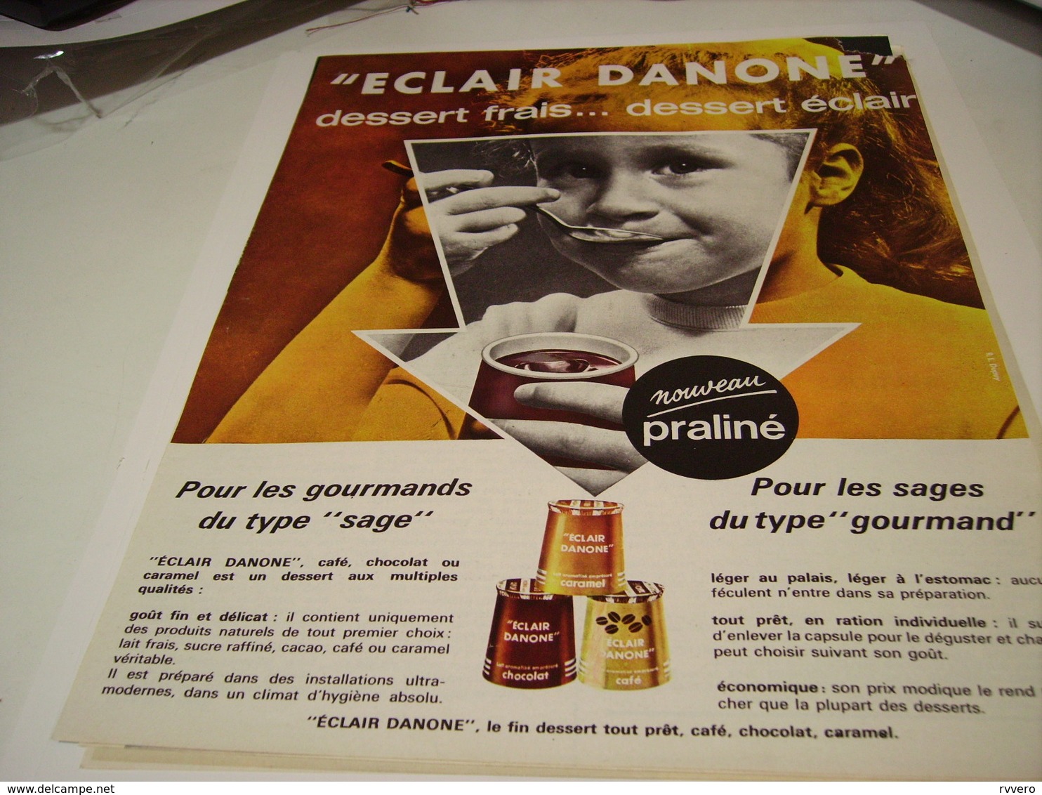 ANCIENNE PUBLICITE DESSERT FRAIS ECLAIR DANONE 1963 - Publicités