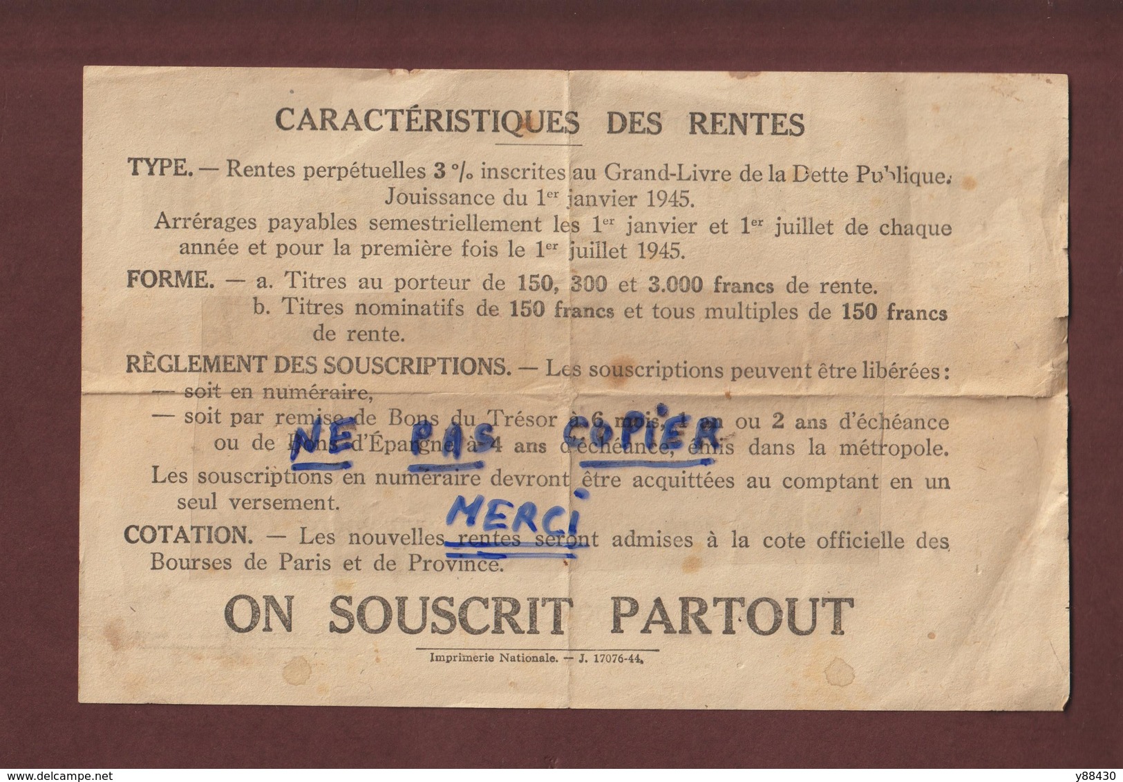 EMPRUNT DE LA LIBERATION - Emission Ouverte Le 6 Novembre 1944 -  Rentes Perpétuelles 3 %  -  Voir Les 2 Scannes - Industrie