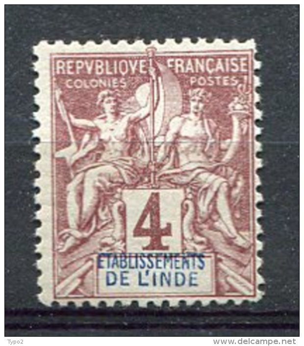 INDE -  Yv. N° 3  (*)  4c  Lilas-brun S Paille  Cote 3,2 Euro  BE 2 Scans - Unused Stamps