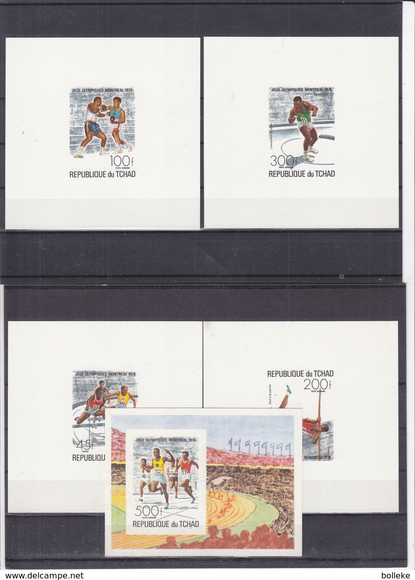 Jeux Olympiques - Tchad - Yvert PA 179/81 + BF 18 - Carton - Feuillets De Luxe - Haies - Saut - Poids - Boxe - Sprint - Estate 1976: Montreal