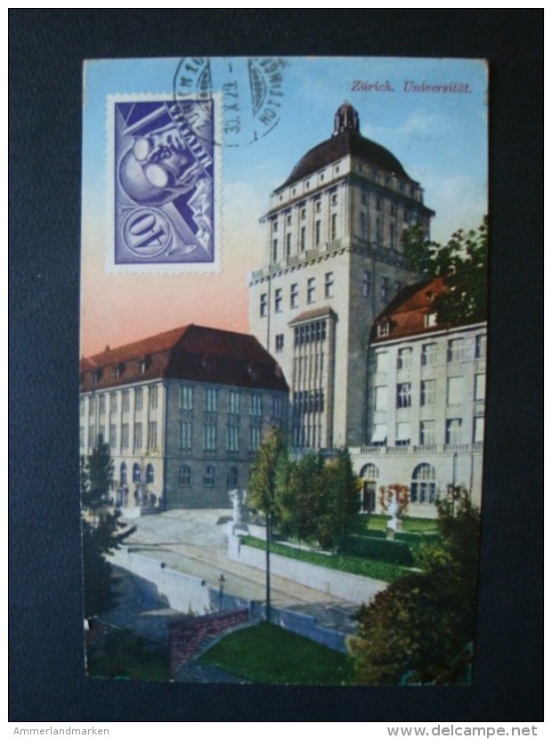 Schweiz, Luftpost, Ansichtskarte Zürich Universität Mit Mi-Nr. 182 EF, Gelaufen 1929 Nach Frankreich - Used Stamps