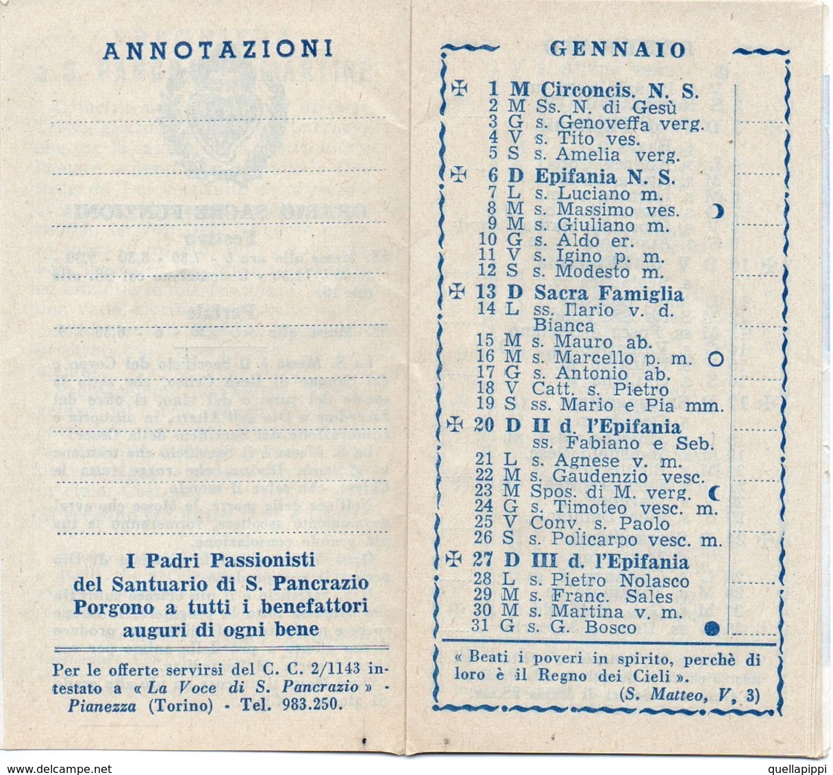 08245 "PANCRAZIO MARTIRE - CALENDARIETTO 1957"  ALL'INTERNO ORARI AUTO CORRIERE DA TORINO - Formato Piccolo : 1941-60