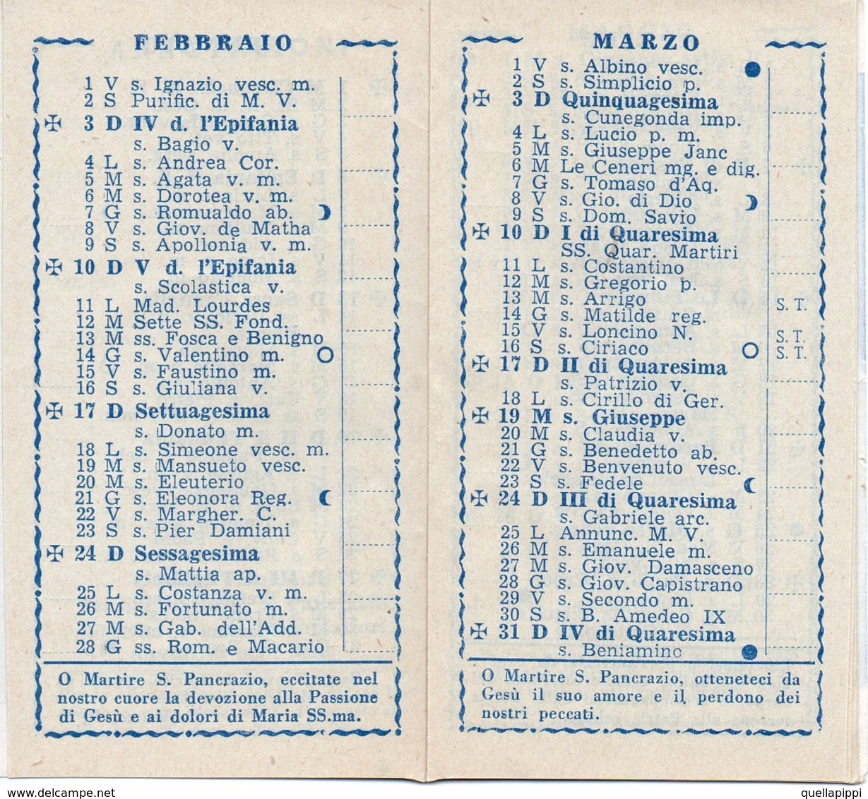 08245 "PANCRAZIO MARTIRE - CALENDARIETTO 1957"  ALL'INTERNO ORARI AUTO CORRIERE DA TORINO - Formato Piccolo : 1941-60