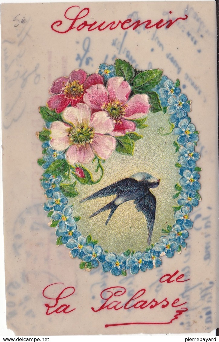 Carte En Celuloide. Souvenir De La Palasse (Hirondelle, Fleurs) - Other & Unclassified