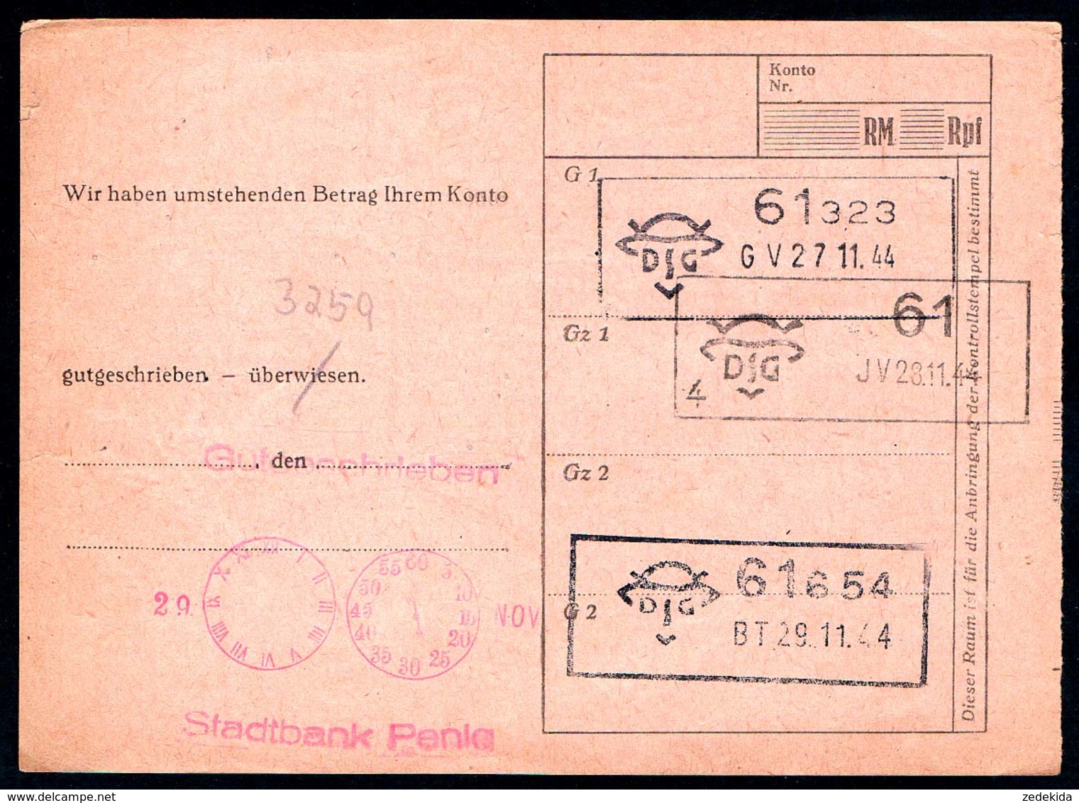 B5688 - Kraftverkehr Hartmannsdorf - Giro Kasse Stadtbank Penig - Rechnung Quittung - DSG - Stempel - 1900 – 1949