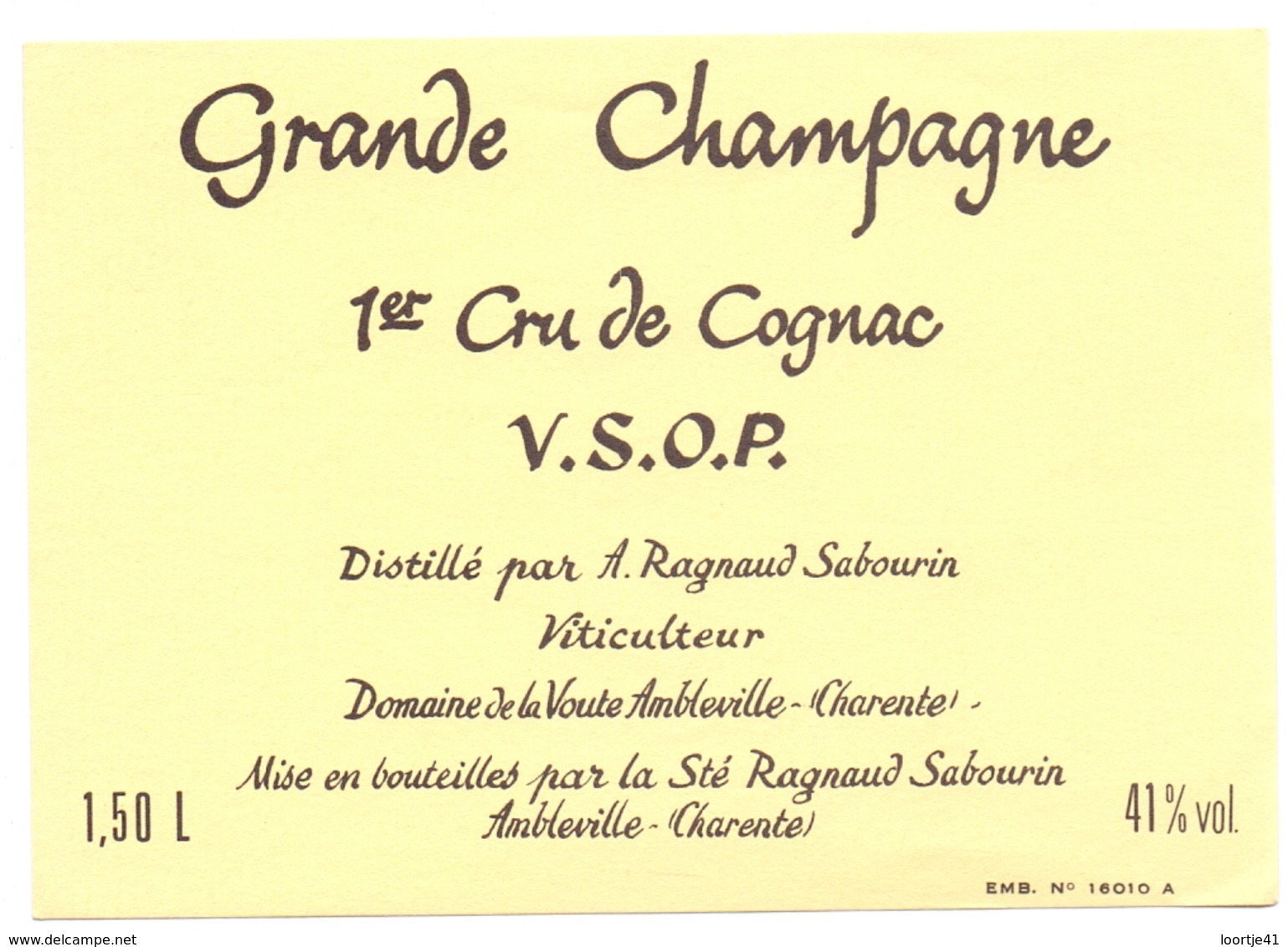 Etiket Etiquette - Vin - Wijn - Grande Champagne - Cognac - VSOP - Marcel Ragnaud - Ambleville - Autres & Non Classés