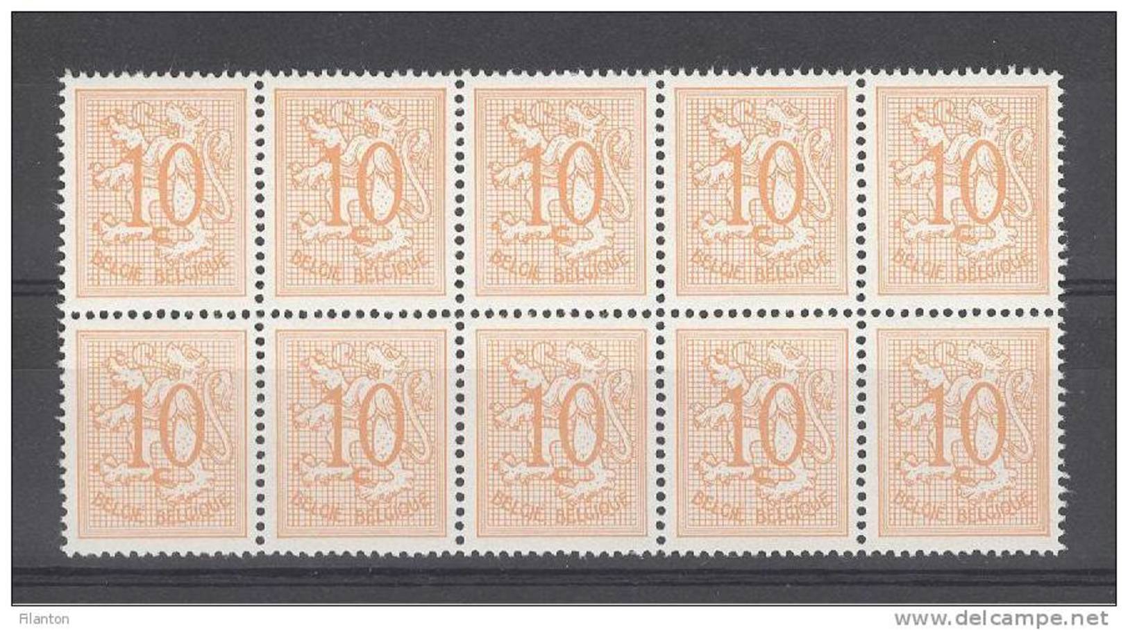 BELGIE - OBP Nr 850 P1 (dof Papier Terne) - Heraldieke Leeuw - Blok Van 10/bloc De 10 - MNH** - 1951-1975 Heraldic Lion