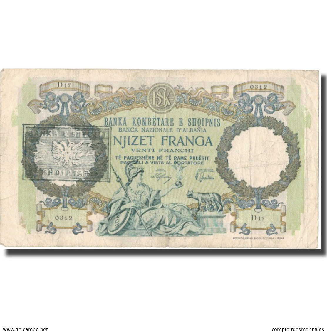 Billet, Albania, 20 Franga, Undated (1940), KM:13, TB+ - Albania