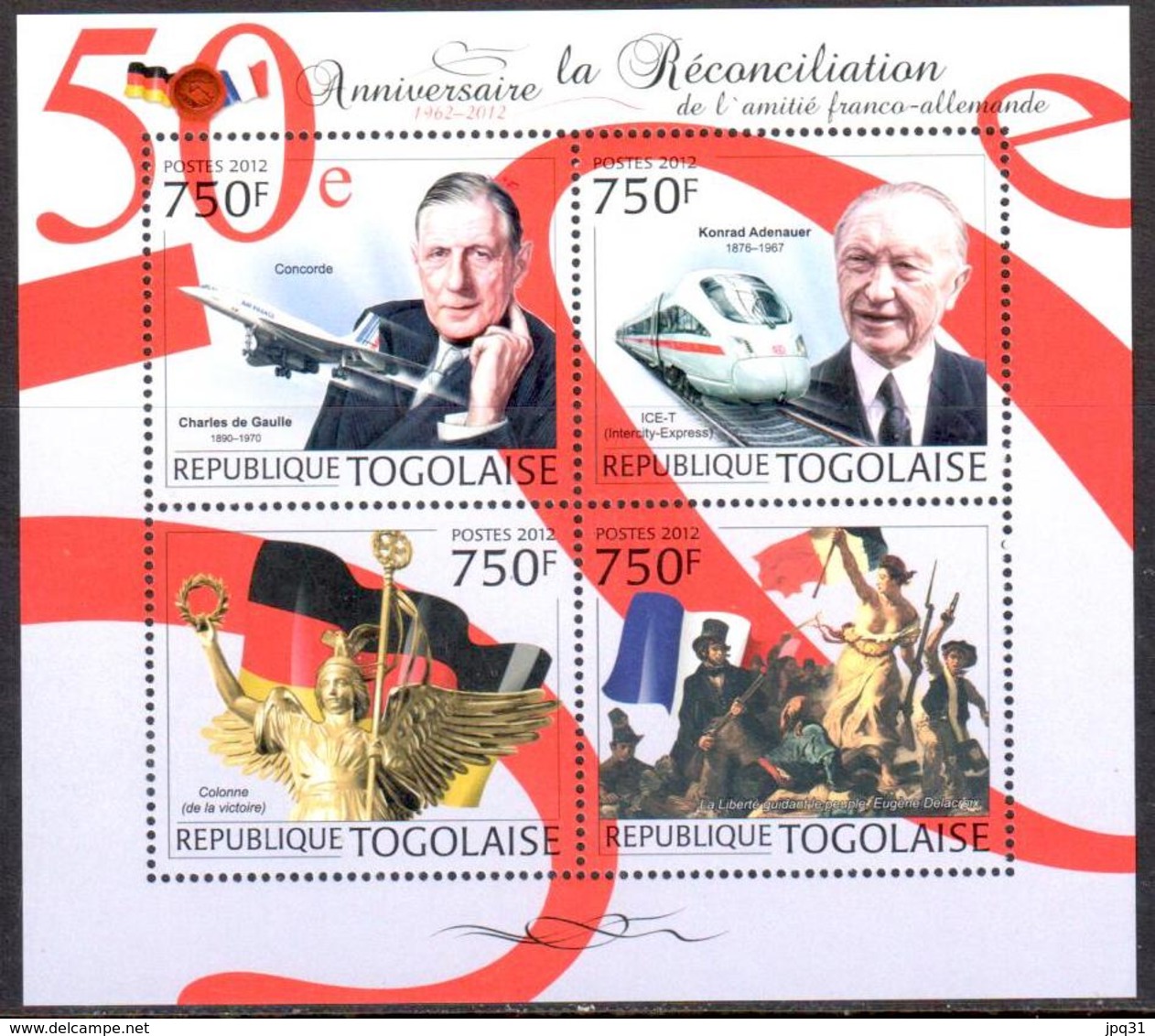 Togo 50e Ann Amitié Franco-allemande De Gaulle Adenauer Concorde ICE-T 2012 ** - Togo (1960-...)