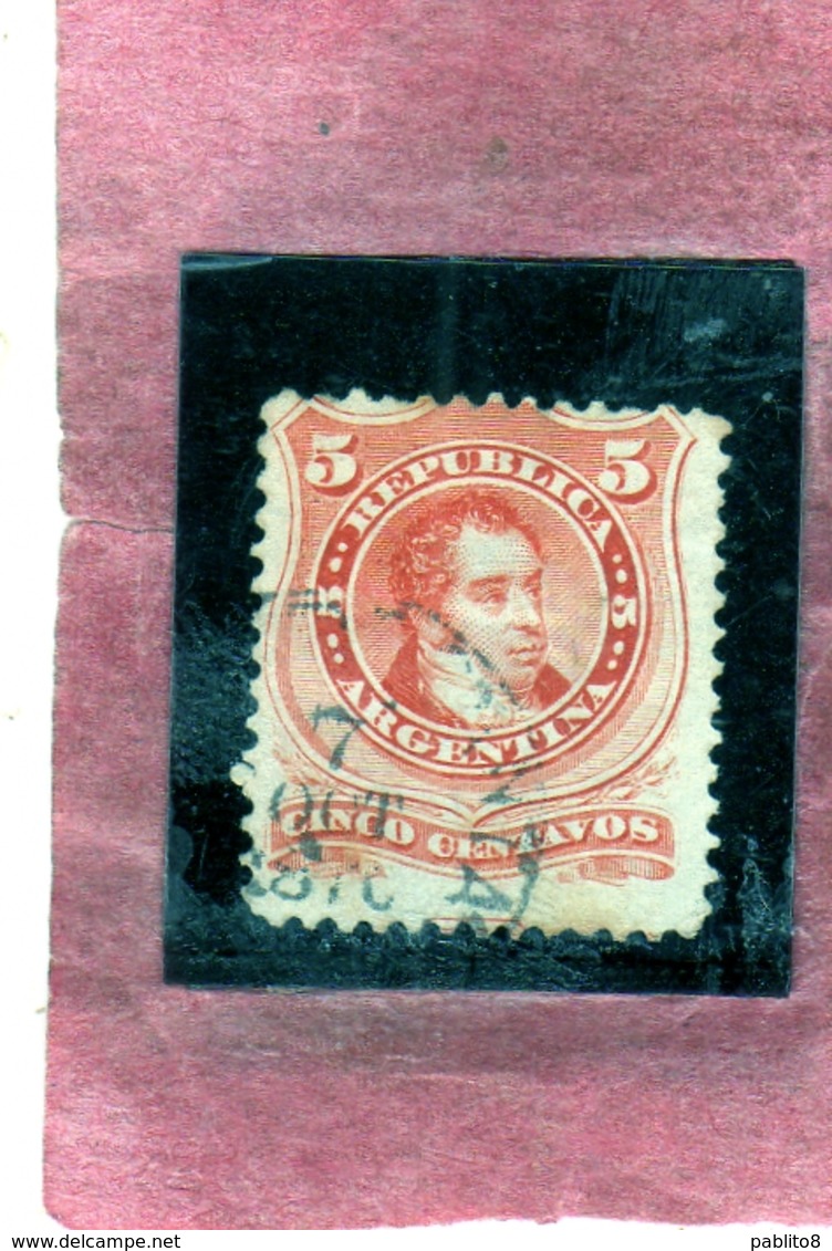 ARGENTINA 1888 1889 BERNARDINO RIVADAVIA LARGE HEAD CENT. 5c USATO USED OBLITERE' - Used Stamps