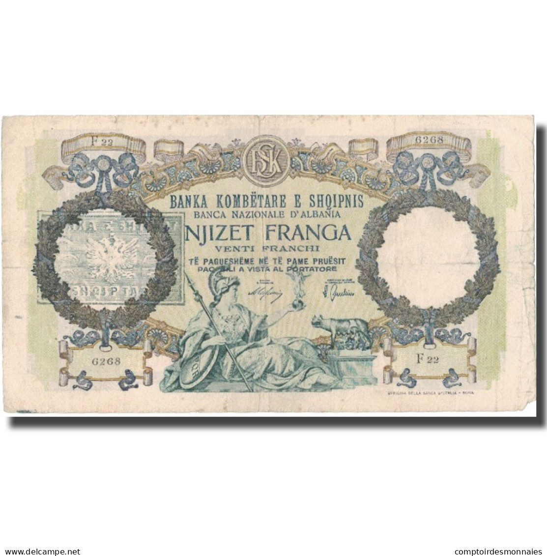 Billet, Albania, 20 Franga, Undated (1940), KM:13, TB - Albania