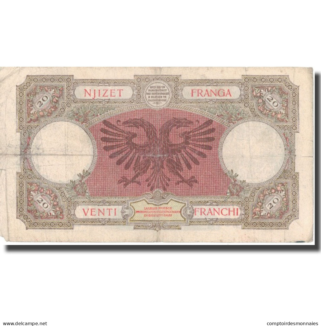 Billet, Albania, 20 Franga, Undated (1940), KM:13, TB - Albanie