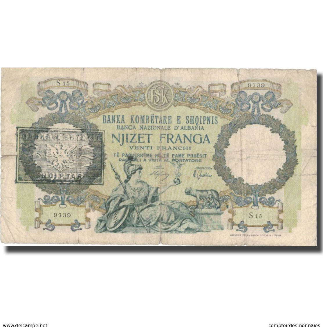 Billet, Albania, 20 Franga, Undated (1940), KM:13, TB - Albanien