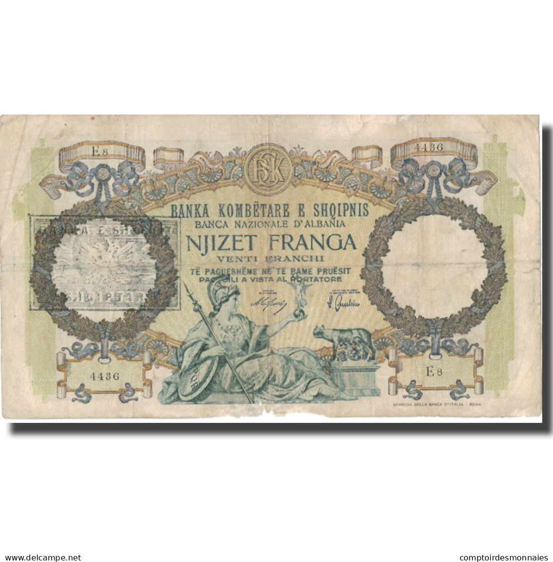 Billet, Albania, 20 Franga, Undated (1940), KM:13, TB - Albanie