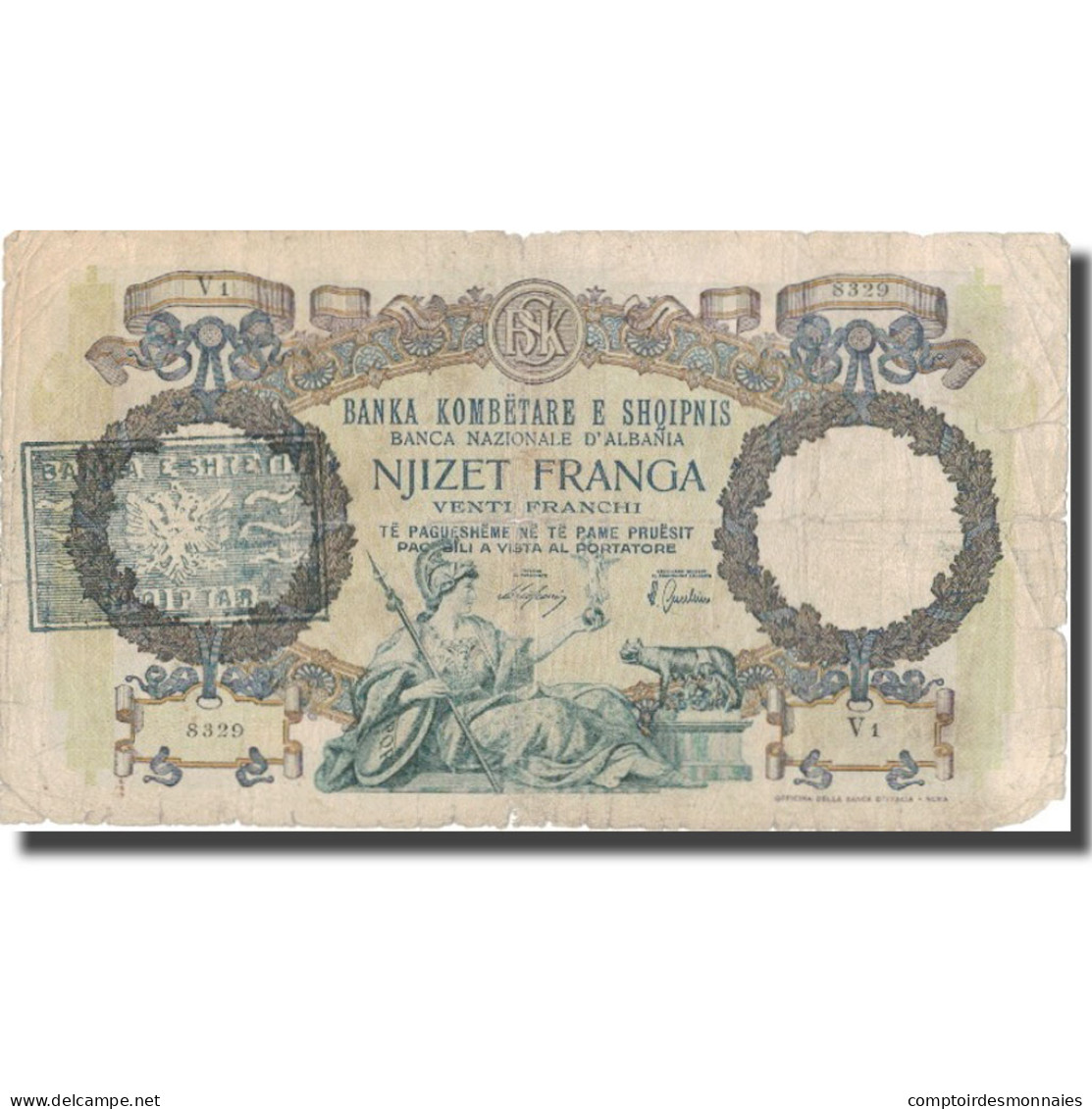 Billet, Albania, 20 Franga, Undated (1940), KM:13, TB - Albania