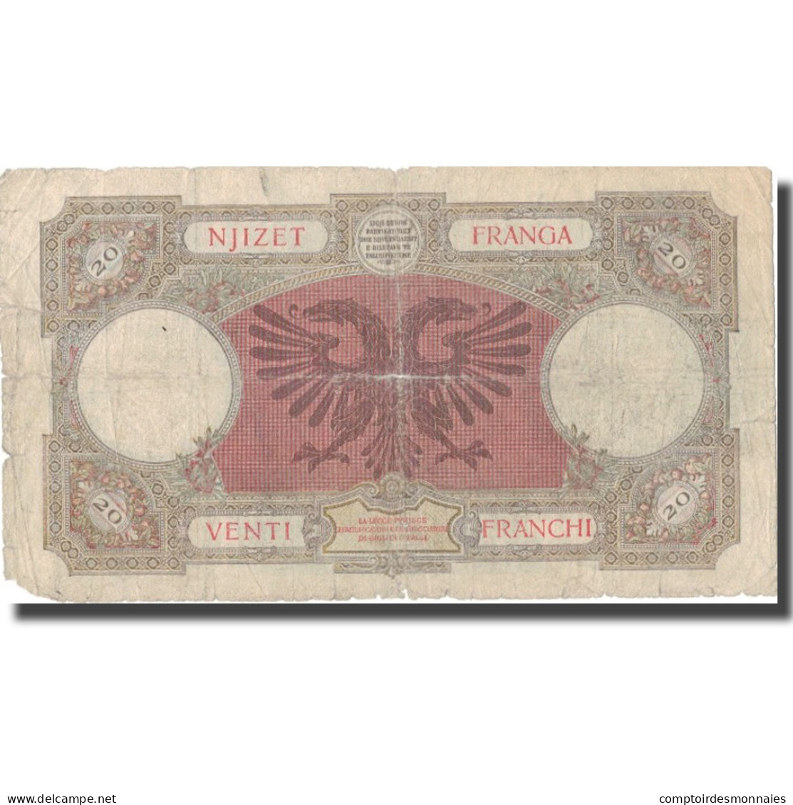 Billet, Albania, 20 Franga, Undated (1940), KM:13, TB - Albanie