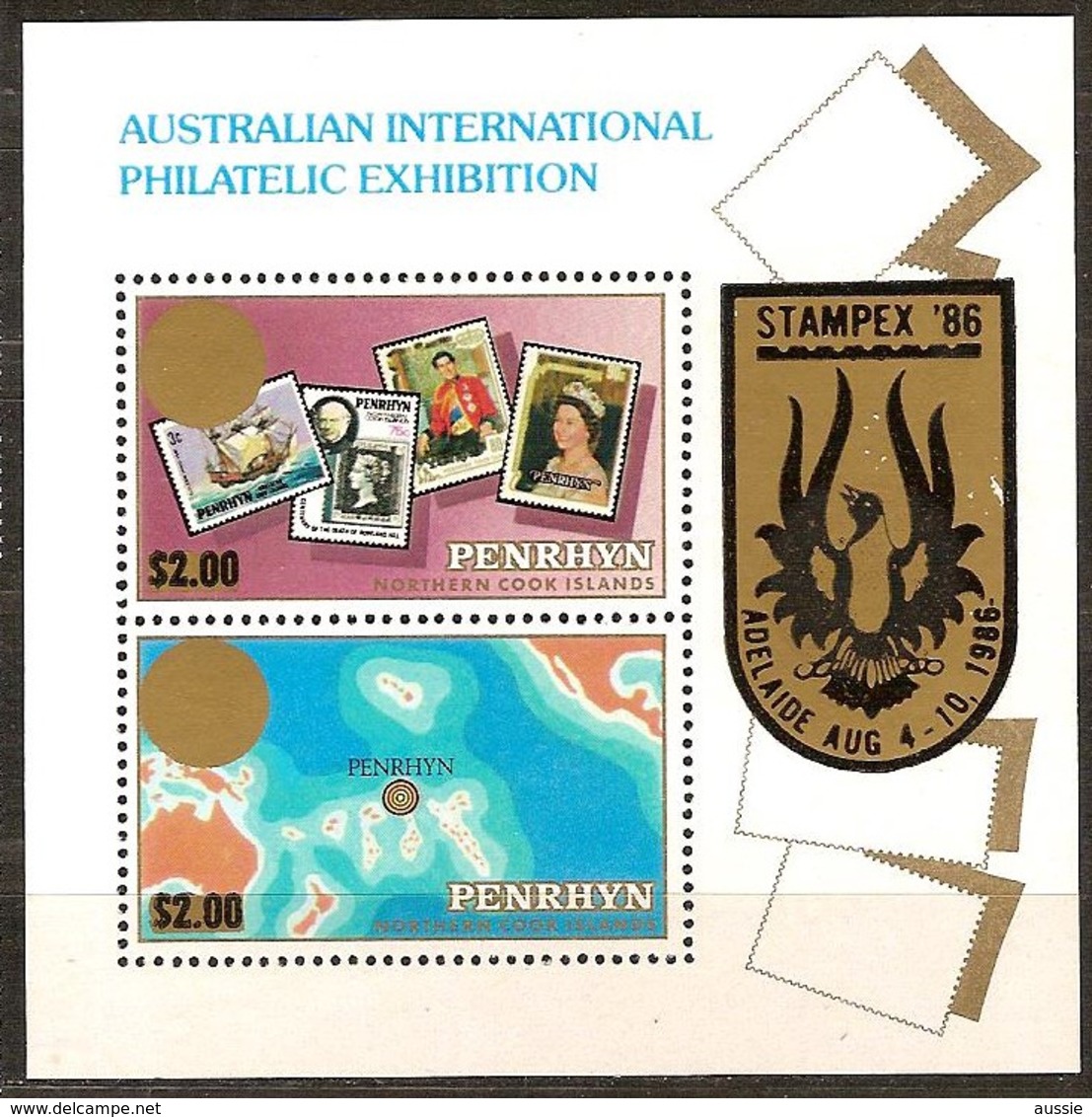 Penrhyn 1986 Yvertn° Bloc 72*** MNH Cote 11,00 Euro Stampex '86 Adelaide Australie - Penrhyn