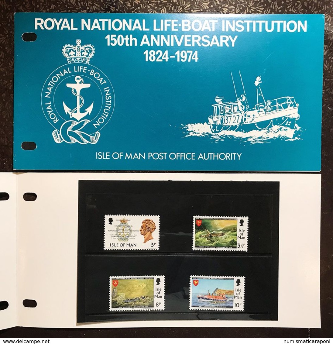 Isle Of Man Post Office Authority Set 4 Stamp 1974 150° Anniversary Life Boat Institution  In Folder - Isola Di Man