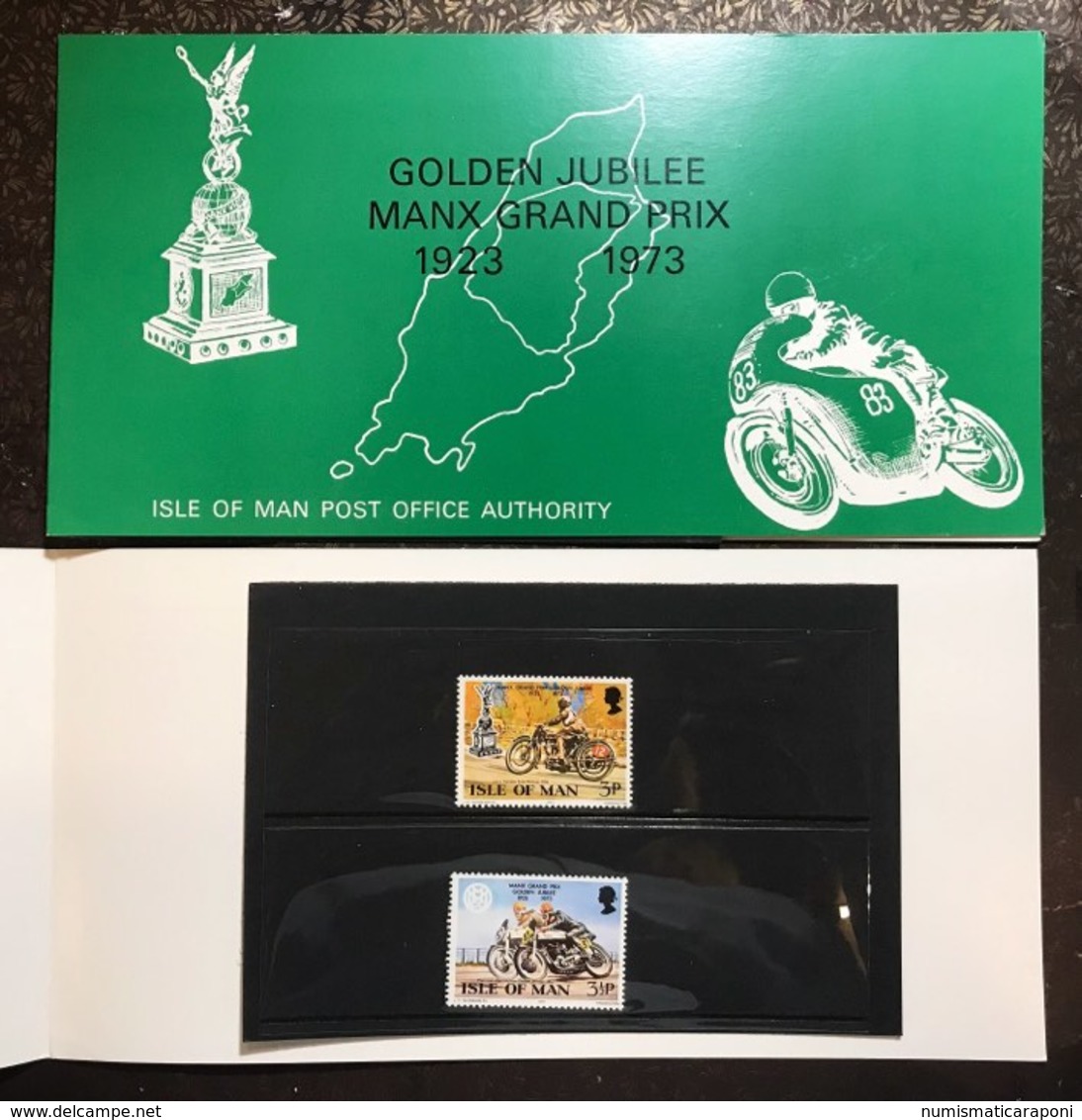 Isle Of Man Post Office Authority Set 2 Stamp 1973 Manx Grand Prix  In Folder - Isola Di Man