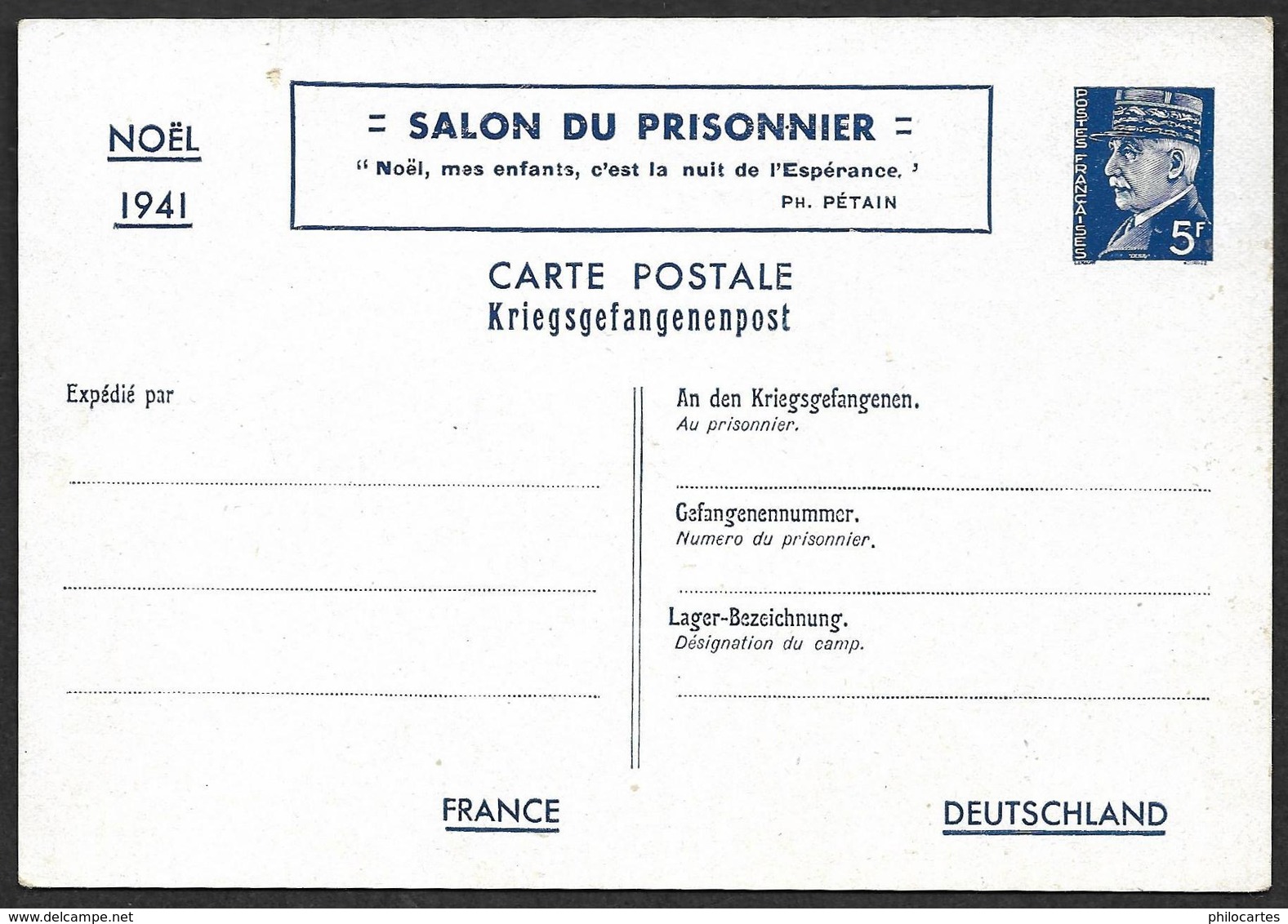 ENTIER 1941 - 515 -CP - Pétain - Salon Du Prisonnier - Etat  2 - Cote 40e - Postales Tipos Y (antes De 1995)