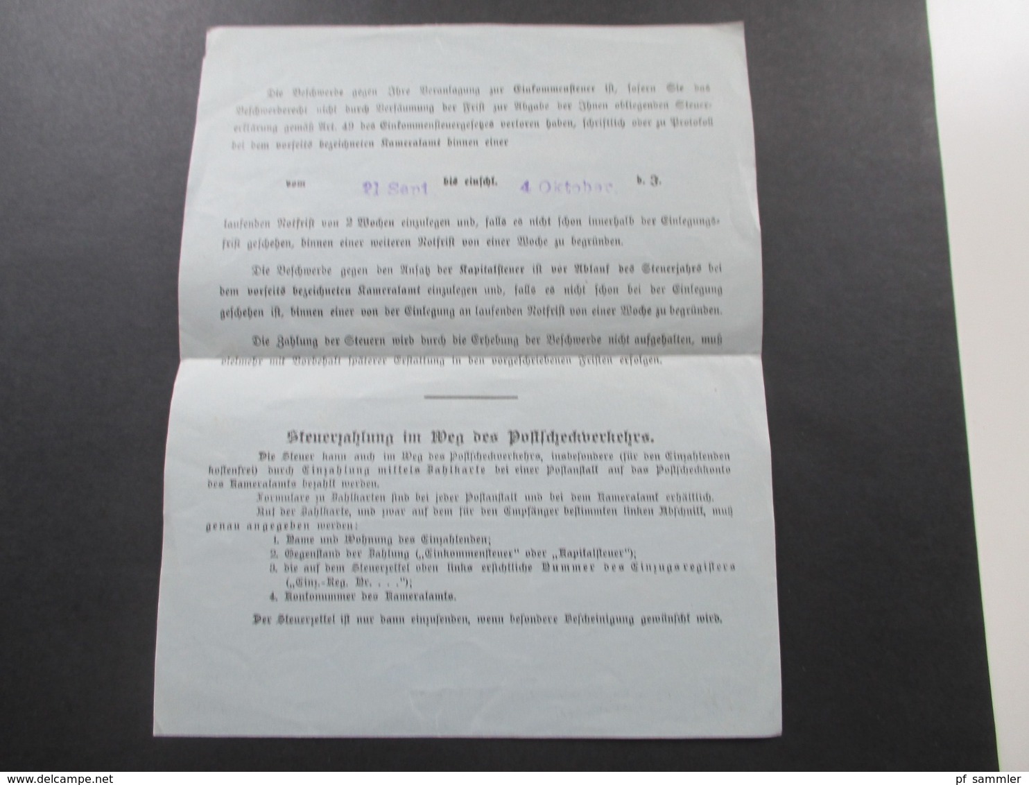 Dokument Deutsches Reich 1916 Mitteilung über Die Veranlagung Der Einkommensteuer Zur Kapitalsteuer / Steuerzettel - Historische Dokumente