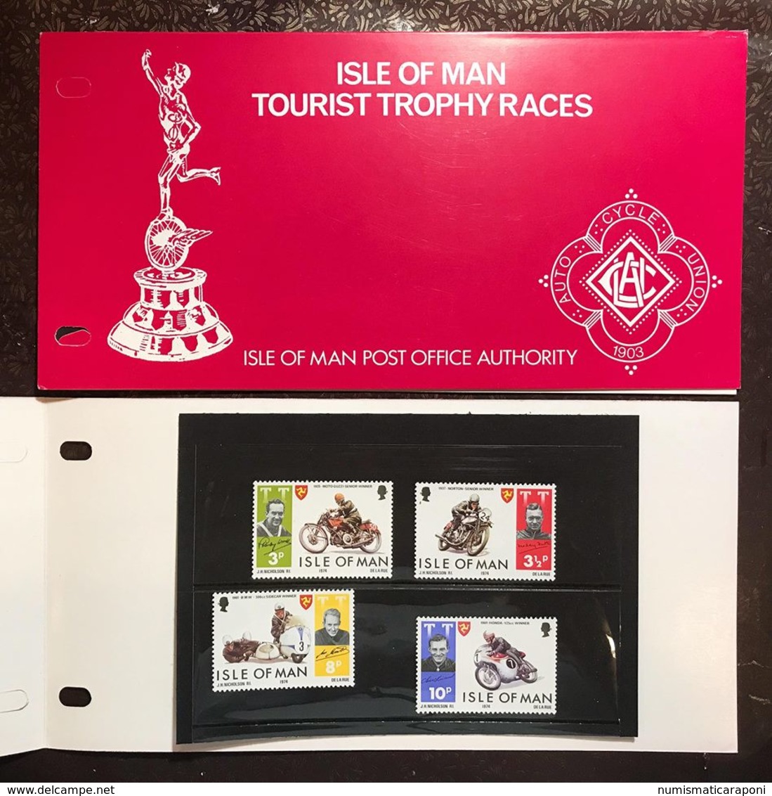 Isle Of Man Post Office Authority Set 4 Stamp 1974 Tourist Trophy Races  In Folder - Isola Di Man