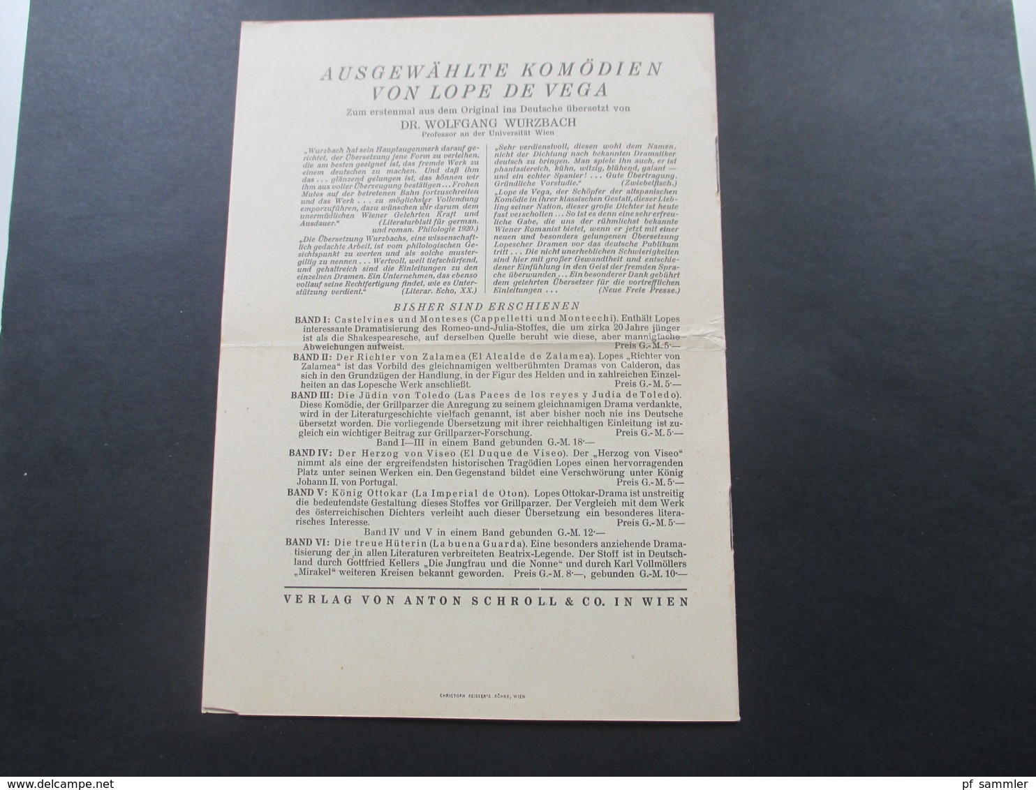 1925 Alt Wiener Thespiskarren die Frühzeit der Wiener Vorstadtbühnen. Aus der Briefmappe eines Burgtheaterdirektors