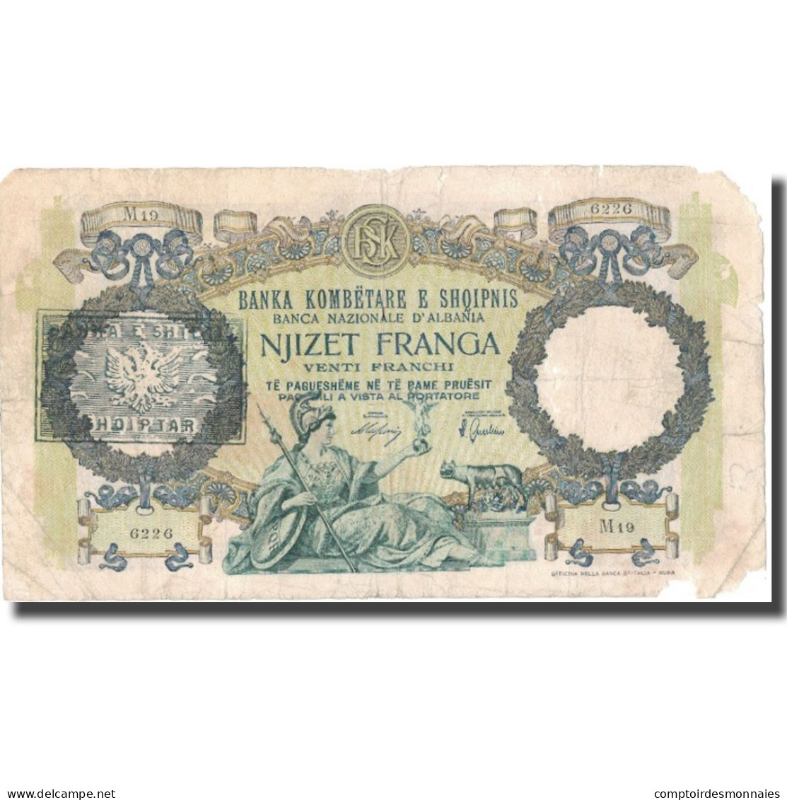 Billet, Albania, 20 Franga, Undated (1945), KM:13, TB - Albania