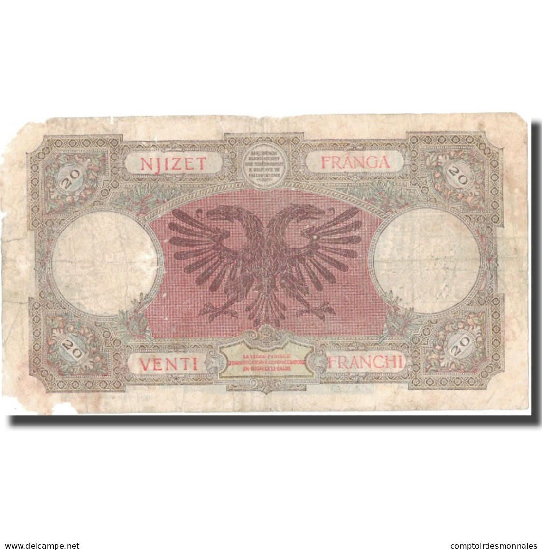 Billet, Albania, 20 Franga, Undated (1945), KM:13, TB - Albania