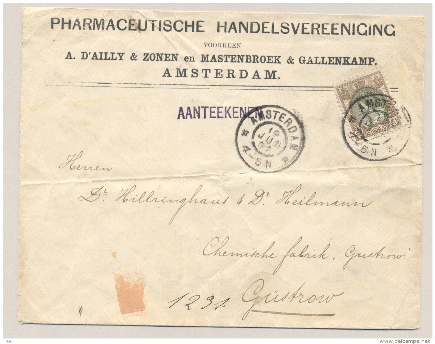 Nederland - 1902 - 22,5 Cent Bontkraag Op Commercial R-cover Van Amsterdam Naar Gustrow / Deutschland - Covers & Documents