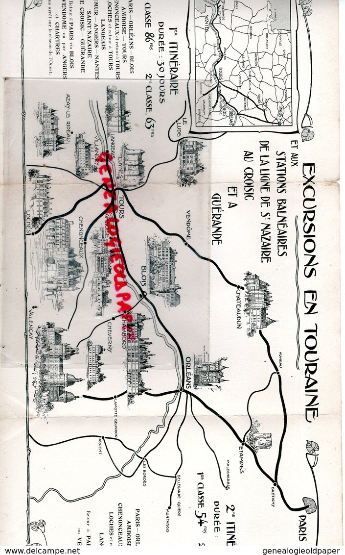 37- CHENONCEAUX- DEPLIANT CHEMLIN DE FER D' ORLEANS- TOURAINE- TOURS-BLOIS-CHATEAUDUN-VENDOME-LUYNES-LANGEAIS-VALENCAY- - Reiseprospekte