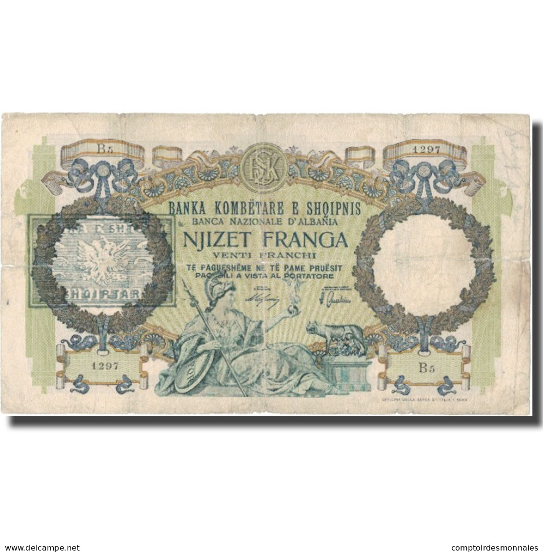 Billet, Albania, 20 Franga, Undated (1945), KM:13, B+ - Albanie