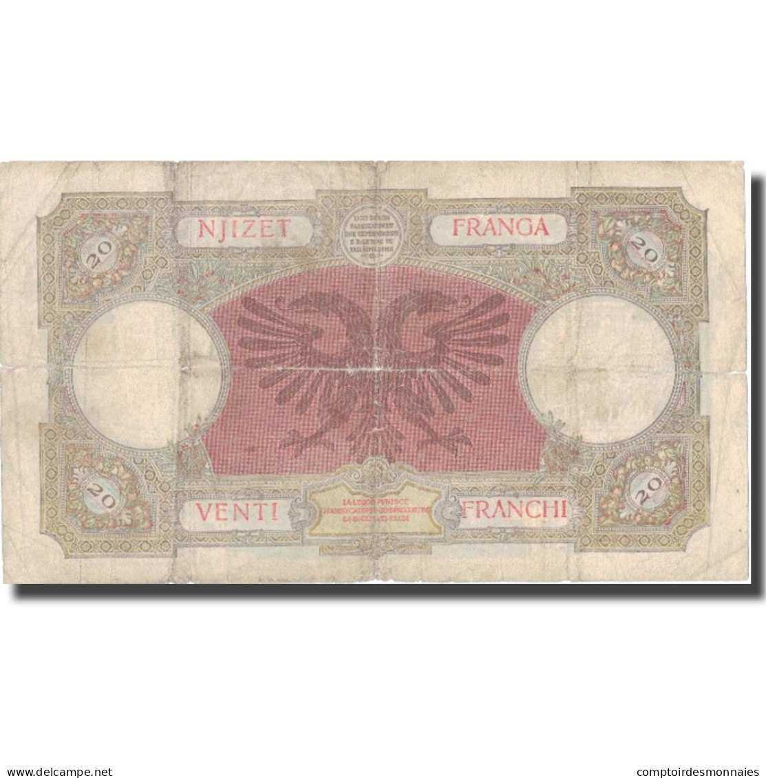 Billet, Albania, 20 Franga, Undated (1945), KM:13, B+ - Albania