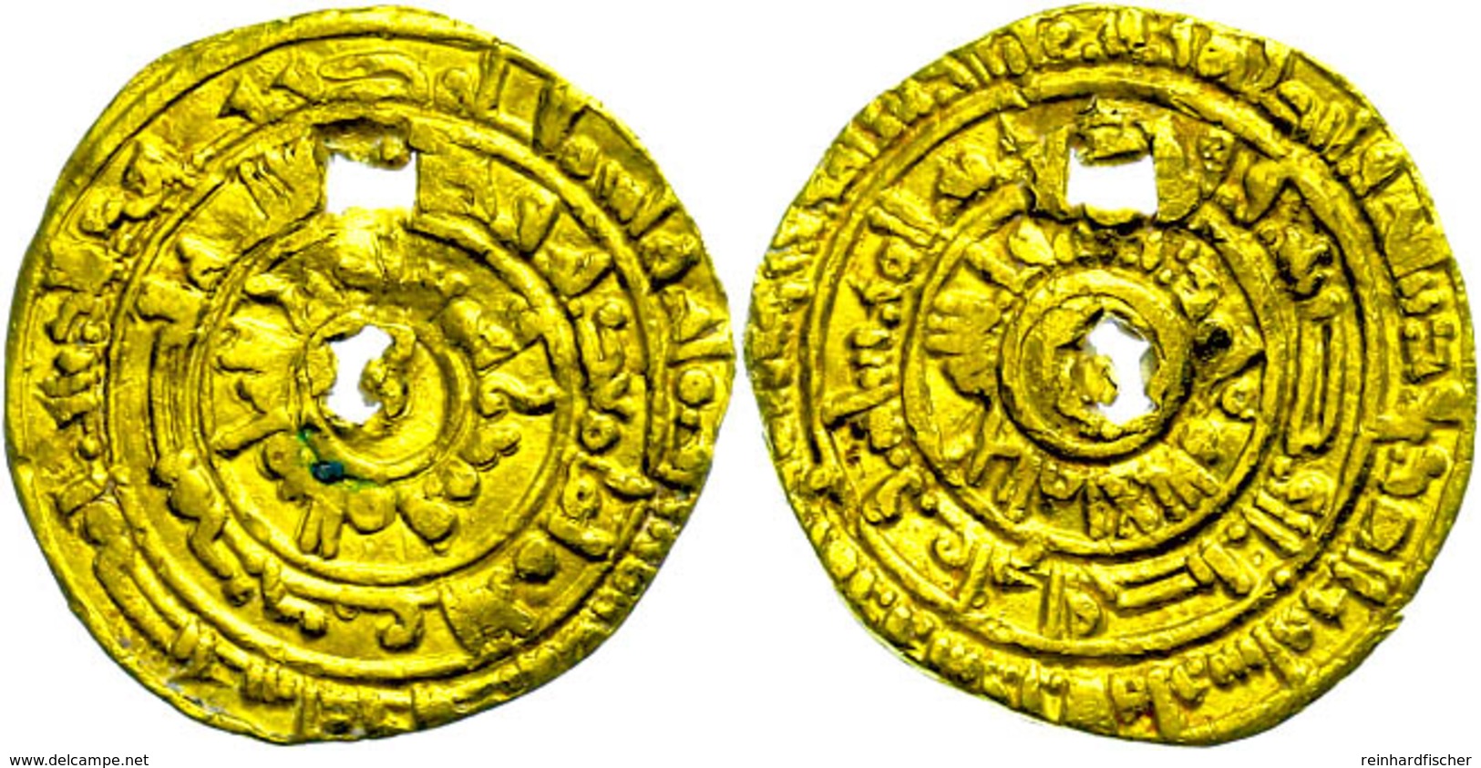 15 Fatimiden, Dinar (3,90g), Al-Mustansir, 427-487 AH (1036-1094), Wilkes 837, Zwei Löcher, Ss.  Ss - Islamische Münzen