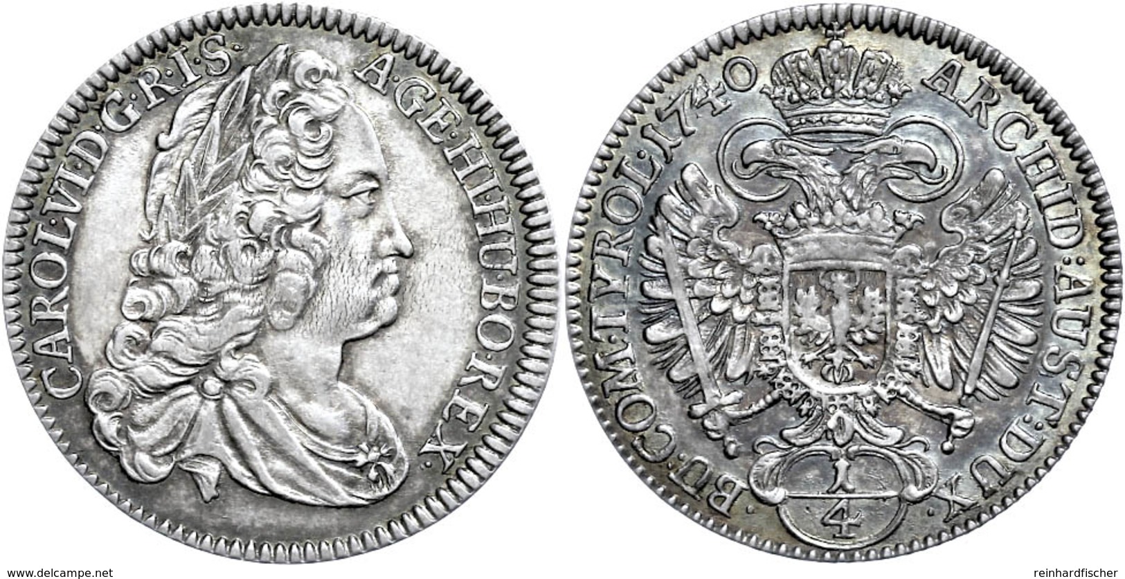 30 1/4 Taler, 1740, Karl VI., Hall, Herinek 588, Schrötlingsfehler, Ss-vz.  Ss-vz - Autriche