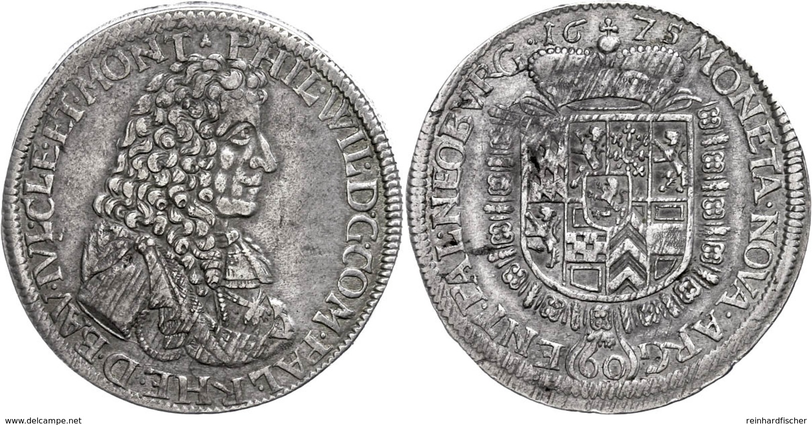 43 60 Kreuzer (Gulden), 1675, Philipp Wilhelm, Neuburg, Dav. 758, Kl. Schrötlingsfehler, Etwas Justiert, Ss+. - Sonstige & Ohne Zuordnung