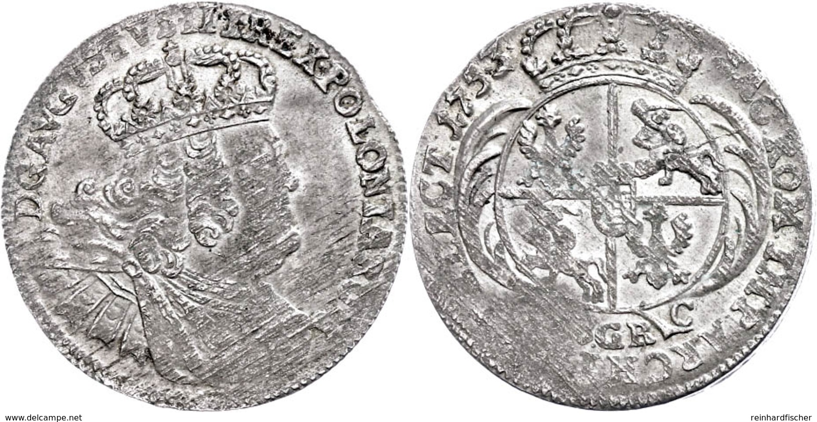 44 8 Groschen, 1753, Friedrich August II., EC-Leipzig, Kahnt 683, Justiert, Kl. Zainende, Ss-vz.  Ss-vz - Autres & Non Classés