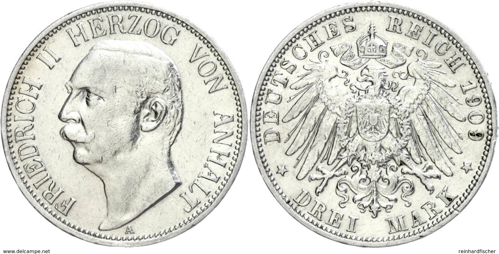 63 3 Mark, 1909, Friedrich II., Kl. Rf., Vz, Katalog: J. 23 Vz - Other & Unclassified