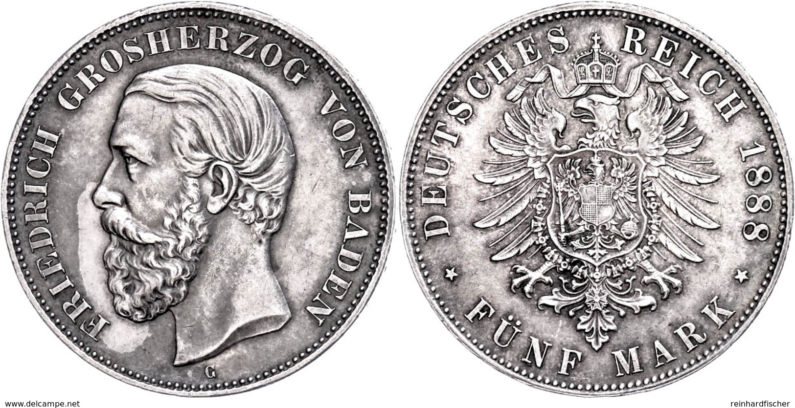 65 5 Mark, 1888, Friedrich I., Wz. Rf., Vz., Katalog: J. 27 Vz - Sonstige & Ohne Zuordnung