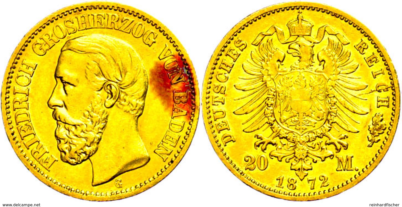 74 20 Mark, 1872, Friedrich I., Kl. Rf., Fleck Auf Dem Avers, Ss, Katalog: J. 184 Ss - Sonstige & Ohne Zuordnung