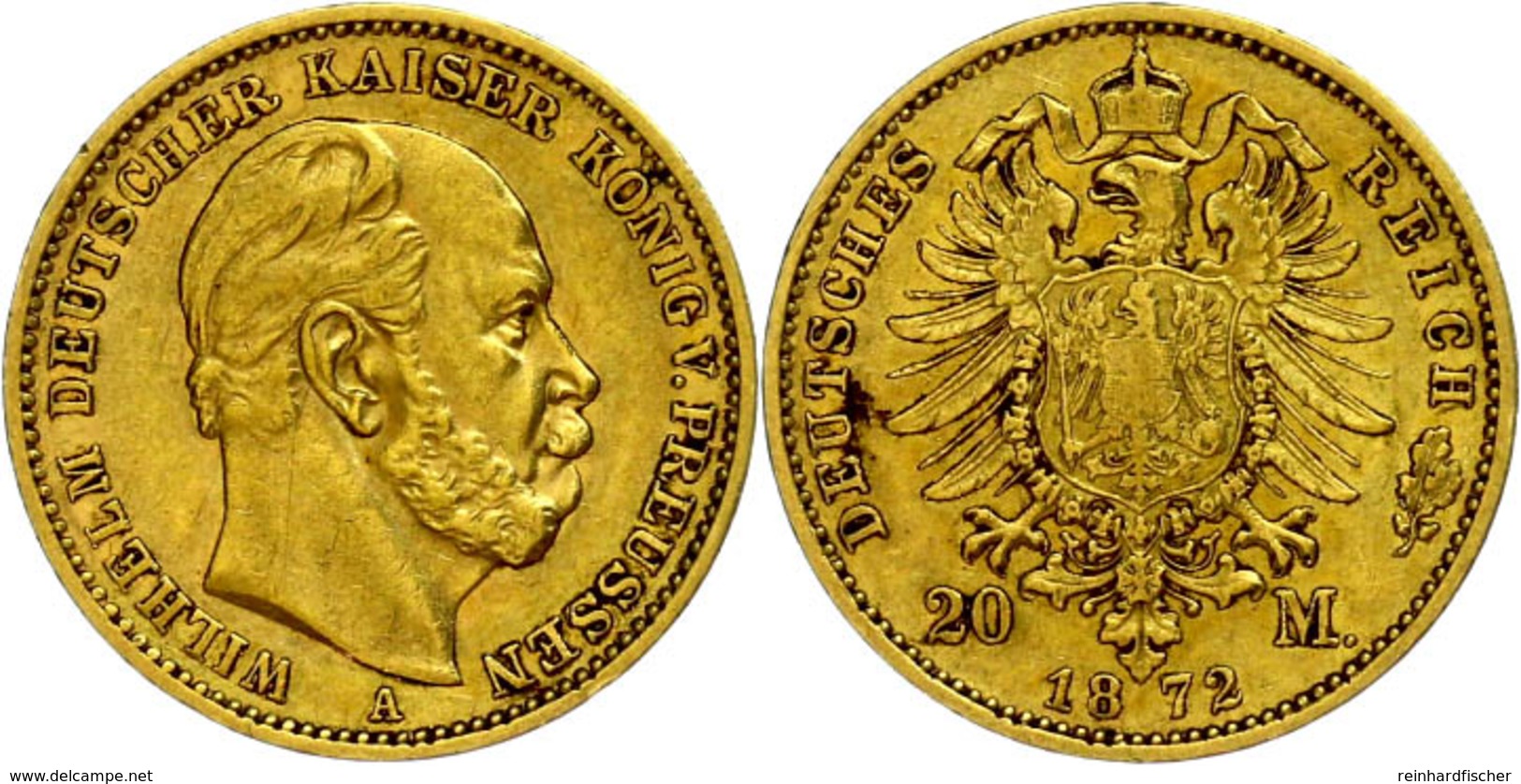 86 20 Mark, 1872 A, Wilhelm I., Kl. Rf., S-ss., Katalog: J. 243 S-ss - Other & Unclassified