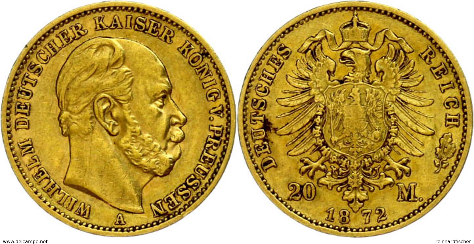 86 20 Mark, 1872 A, Wilhelm I., Kl. Rf., S-ss., Katalog: J. 243 S-ss - Sonstige & Ohne Zuordnung