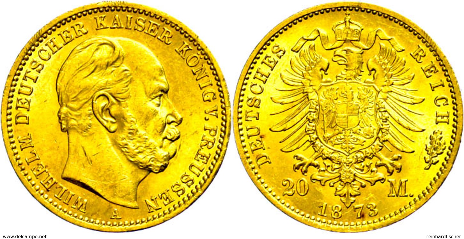 89 20 Mark, 1873, A, Wilhelm I., Kl. Rf., Vz., Katalog: J. 243 Vz - Andere & Zonder Classificatie