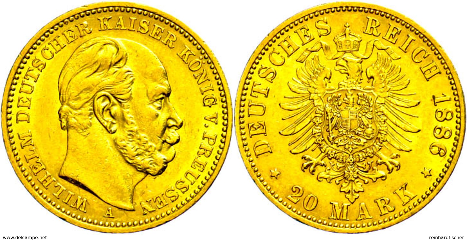 95 20 Mark, 1886, Wilhelm I., Wz. Rf., Ss-vz., Katalog: J. 246 Ss-vz - Sonstige & Ohne Zuordnung