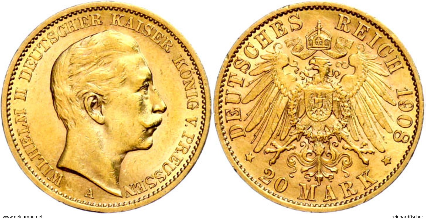 128 20 Mark, 1908, Wilhelm II., Kl. Rf., Ss+., Katalog: J. 252 - Sonstige & Ohne Zuordnung