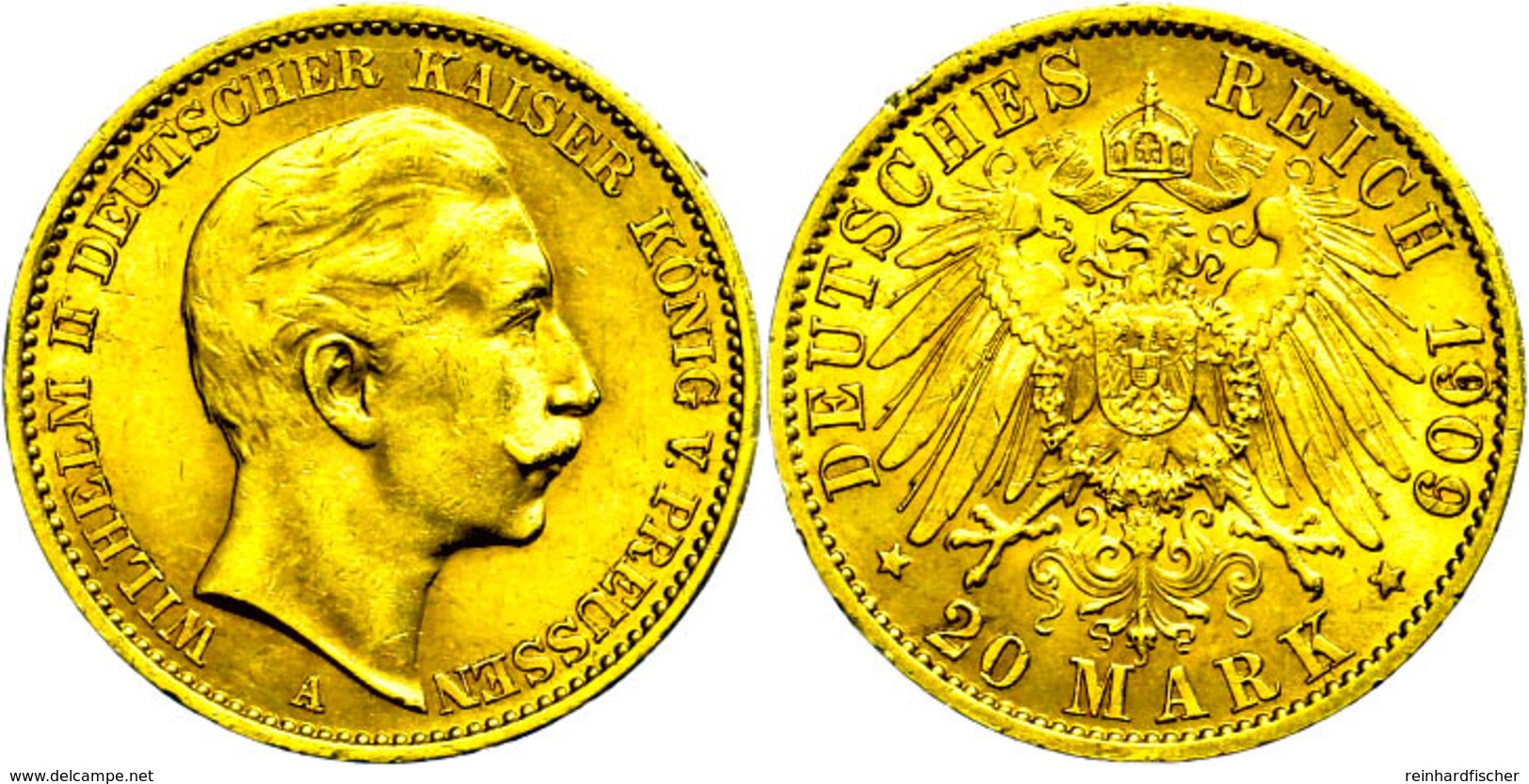 129 20 Mark, 1909, Wilhelm II., Kl. Rf., Ss-vz., Katalog: J. 252 Ss-vz - Sonstige & Ohne Zuordnung