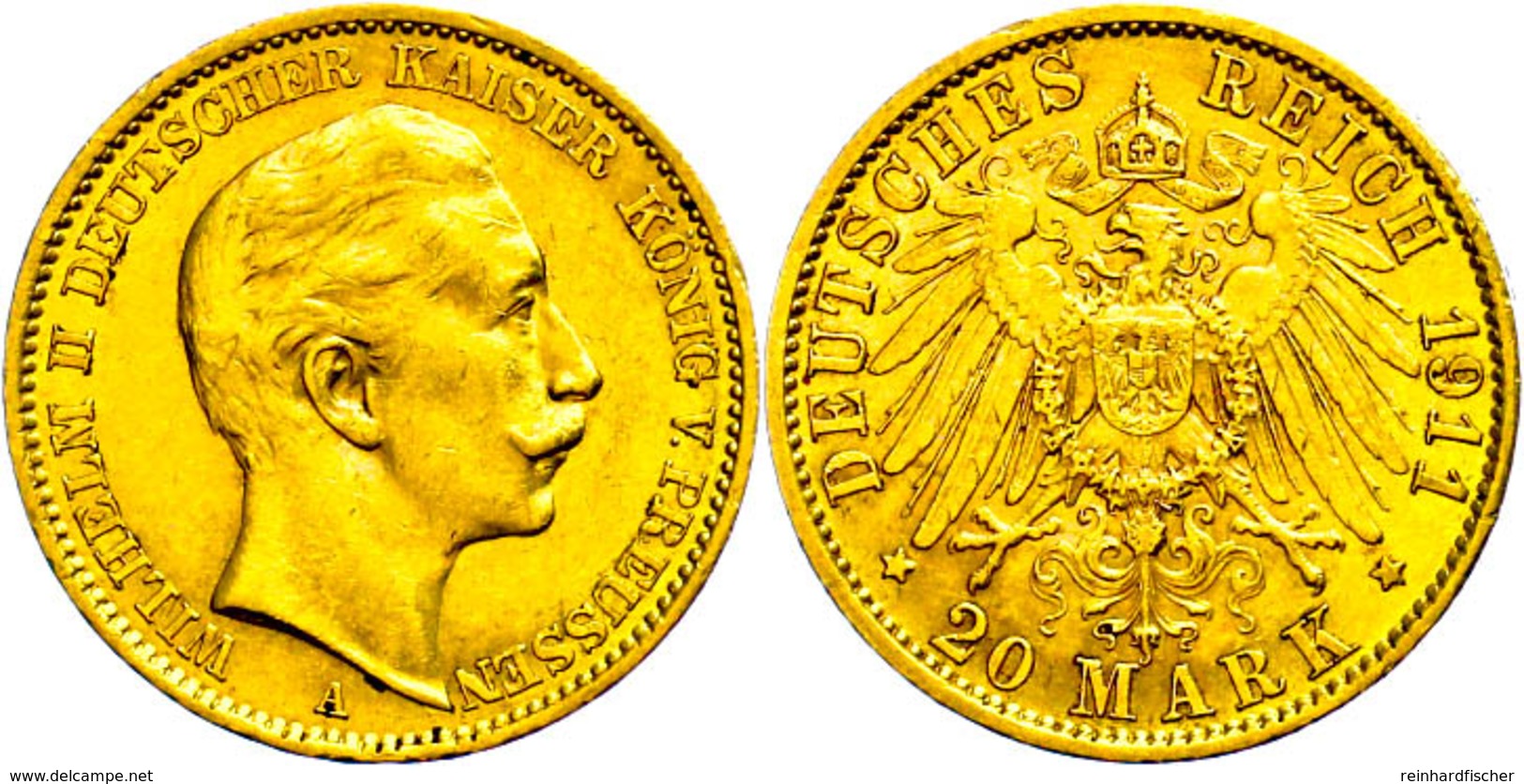 133 20 Mark, 1911, Wilhelm II., Kl. Rf., Ss-vz., Katalog: J. 252 Ss-vz - Sonstige & Ohne Zuordnung